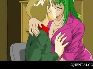 Lớn hentai giáo viên fucked lược và kiêm bắn trên ngực